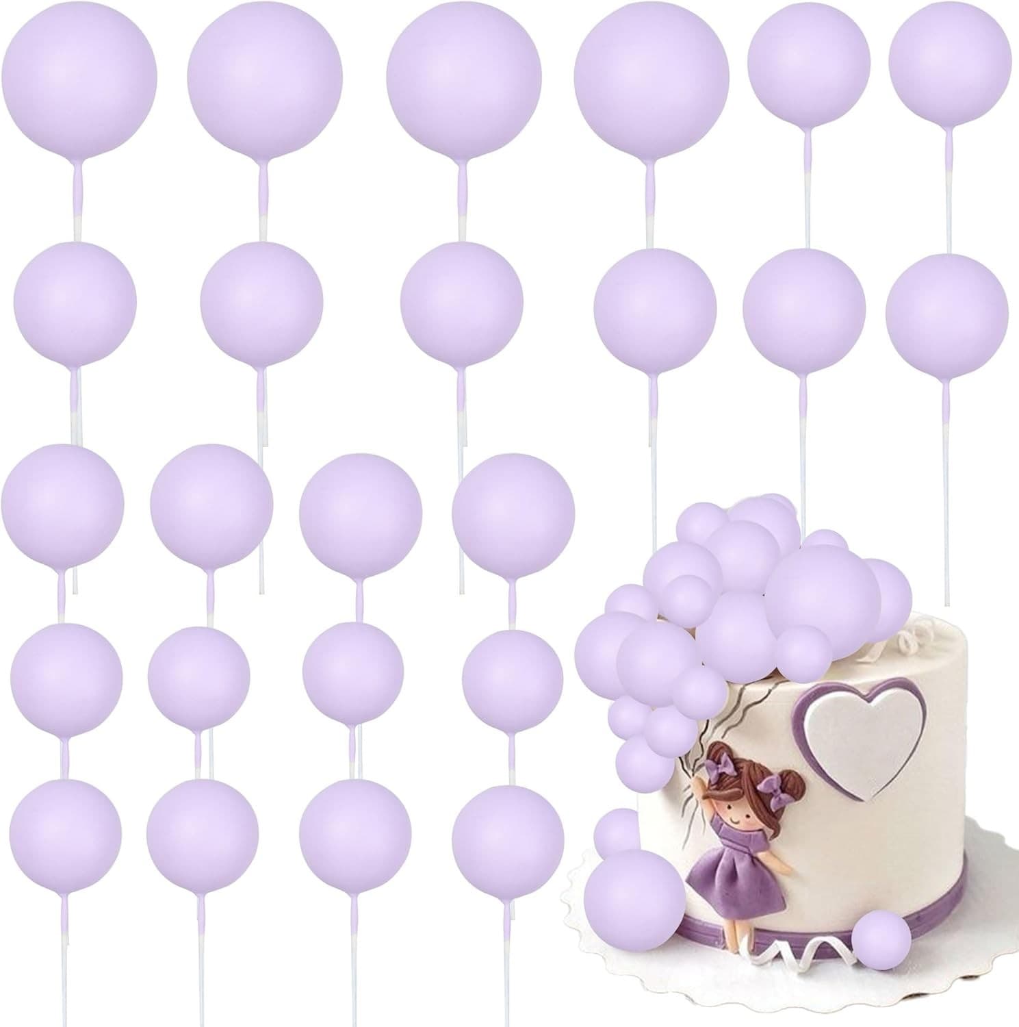 Gyufise 30Pcs Balls Cake Toppers Ball Cake Picks Foam Ball Shaped Cupcake Toppe