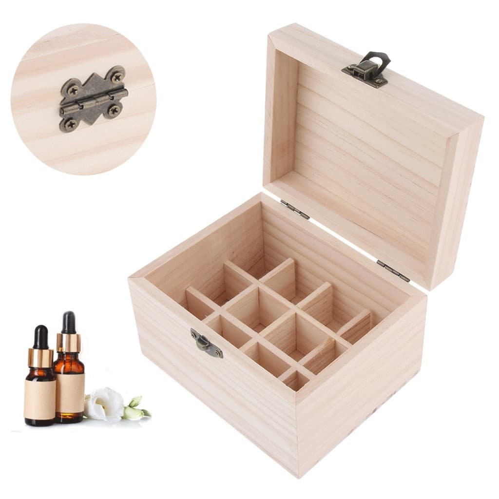 12 Slots Oil Bottle Wooden Case Organizer