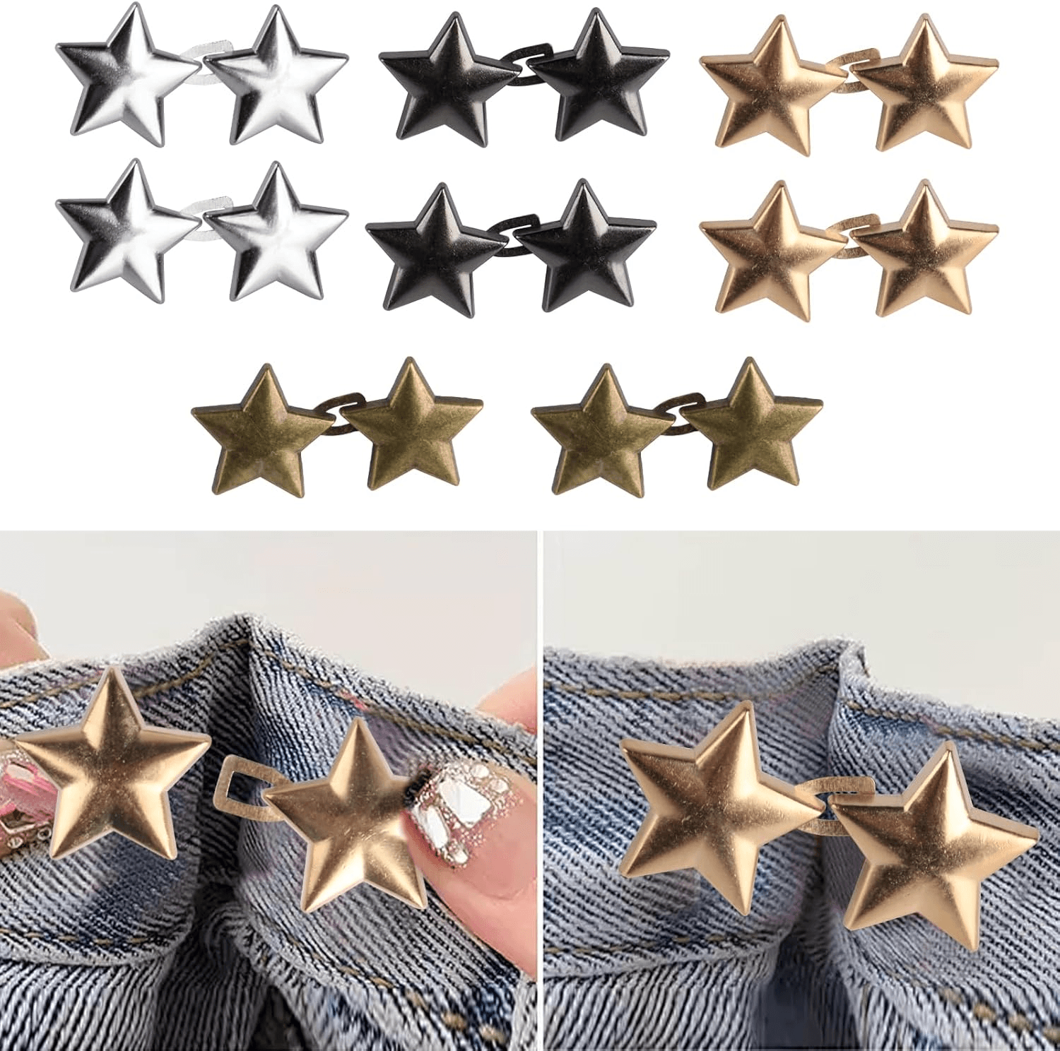 8 Pcs Jean Tightener Clips for Trousers| Star Shape Adjustable Button Pins for W