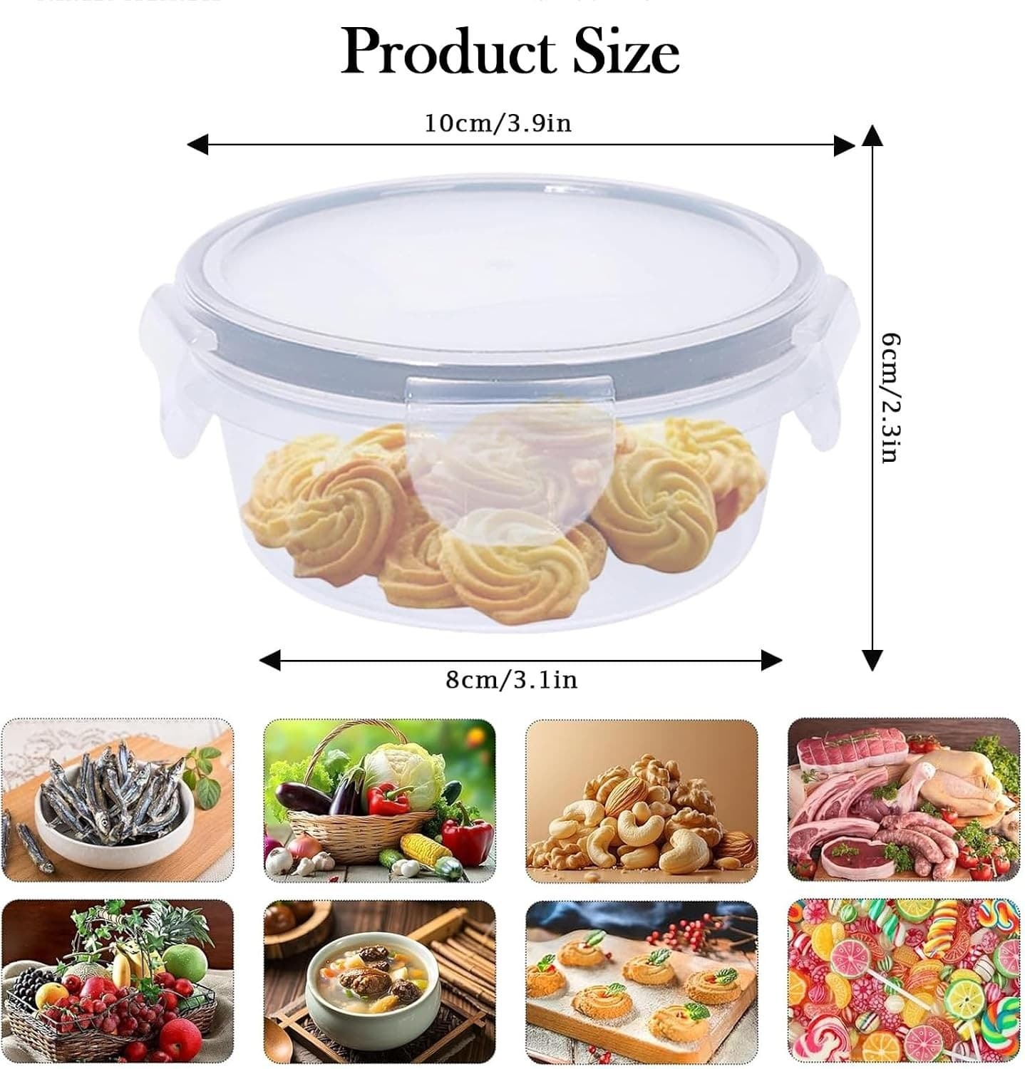 6 Pack 300ml Round Airtight Food Containers with Lids | Reusable Plastic Snack view 2
