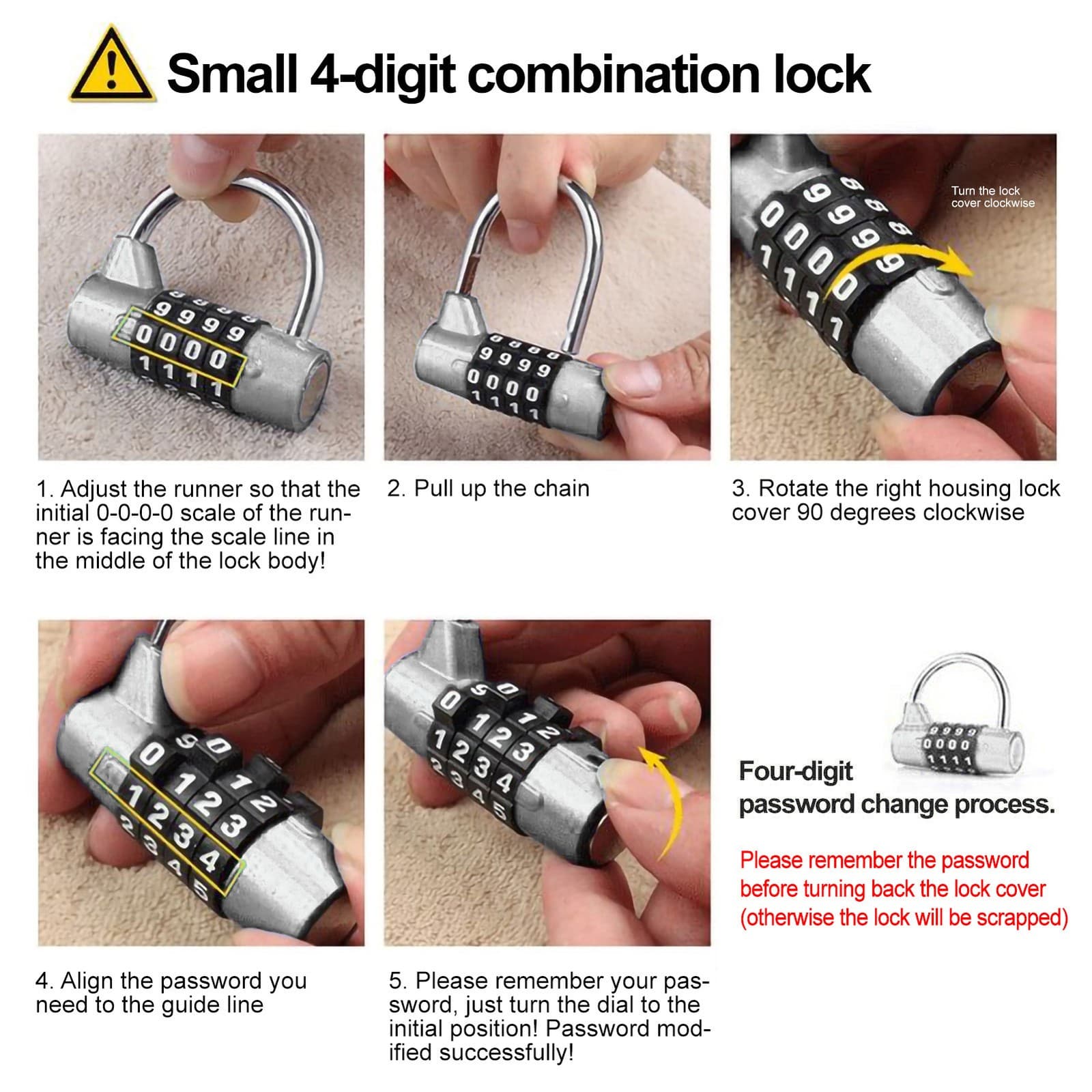 Silver 4 Dial Digit Code Combination Padlock Travel Suitcase Gym Locker Sec TU