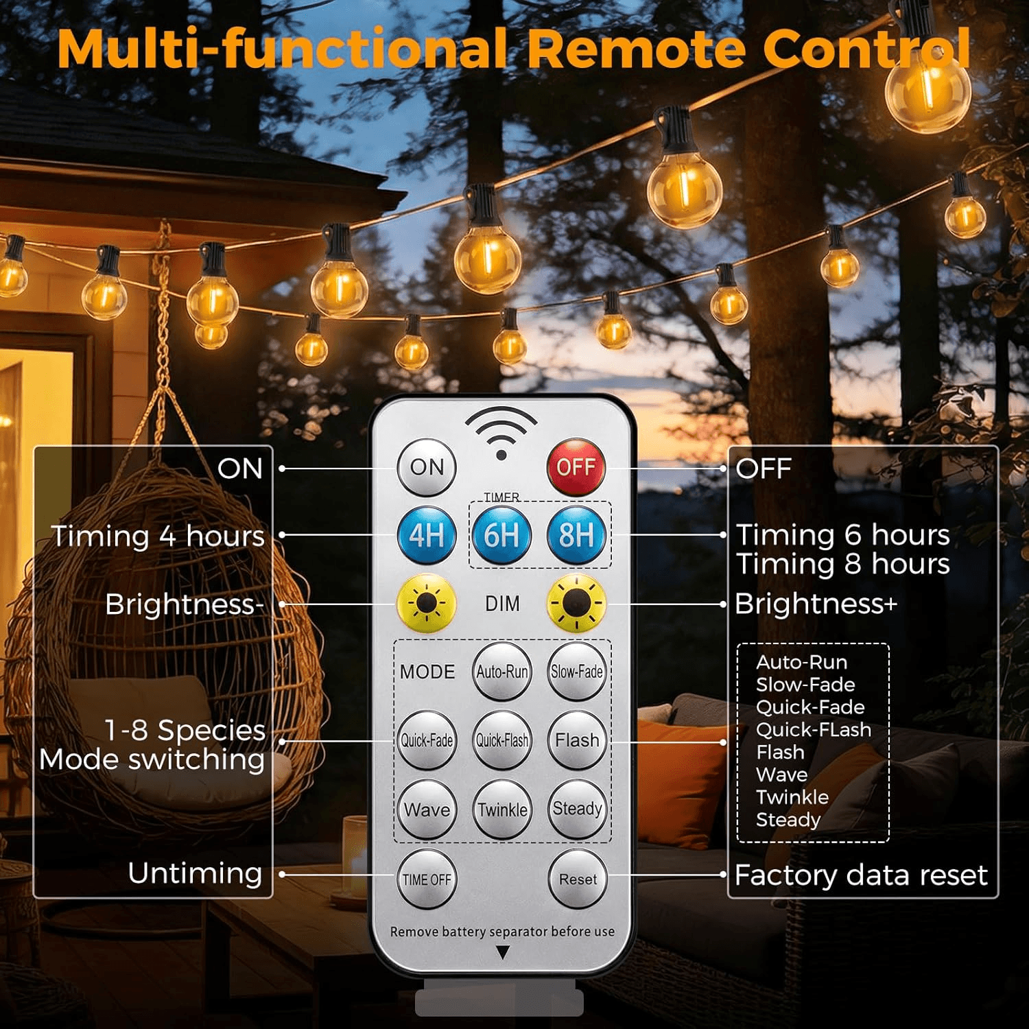 Solar Festoon Lights Outdoor with Remote| 10M/32.8FT Garden String Light USB and S view 2