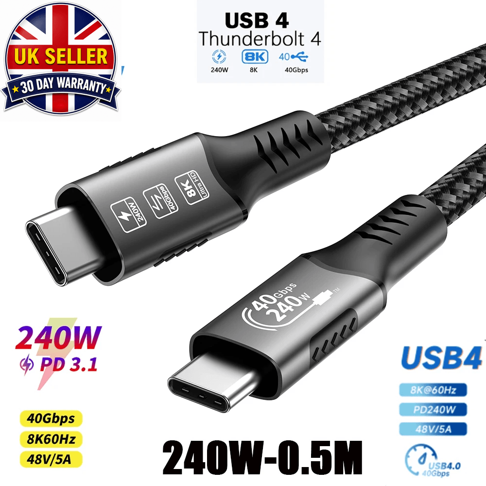 Type C Thunderbolt 4 Cable 40Gbps 8K 60Hz Standard USB4 USB C PD3.1 QC4.0 240W F