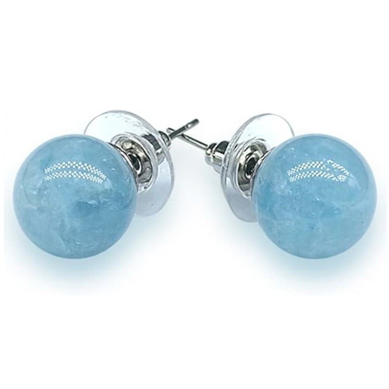 TENET - 10mm Aquamarine Mineral Hard Stone Ball Earrings