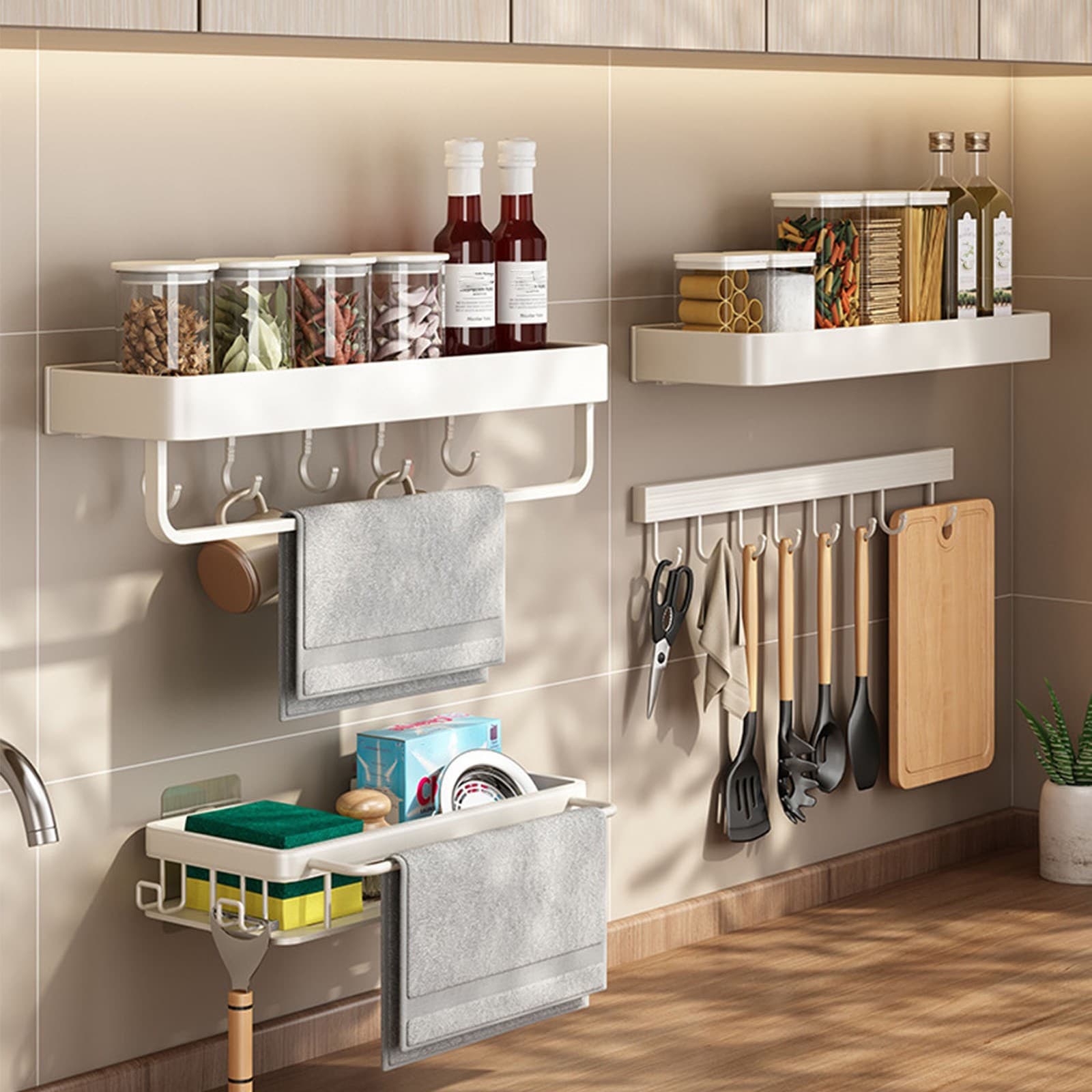 (White 6 Hooks 30cm)Wall Mounted Kitchen Hook Rack Space Aluminum Kitchen Ute view 2