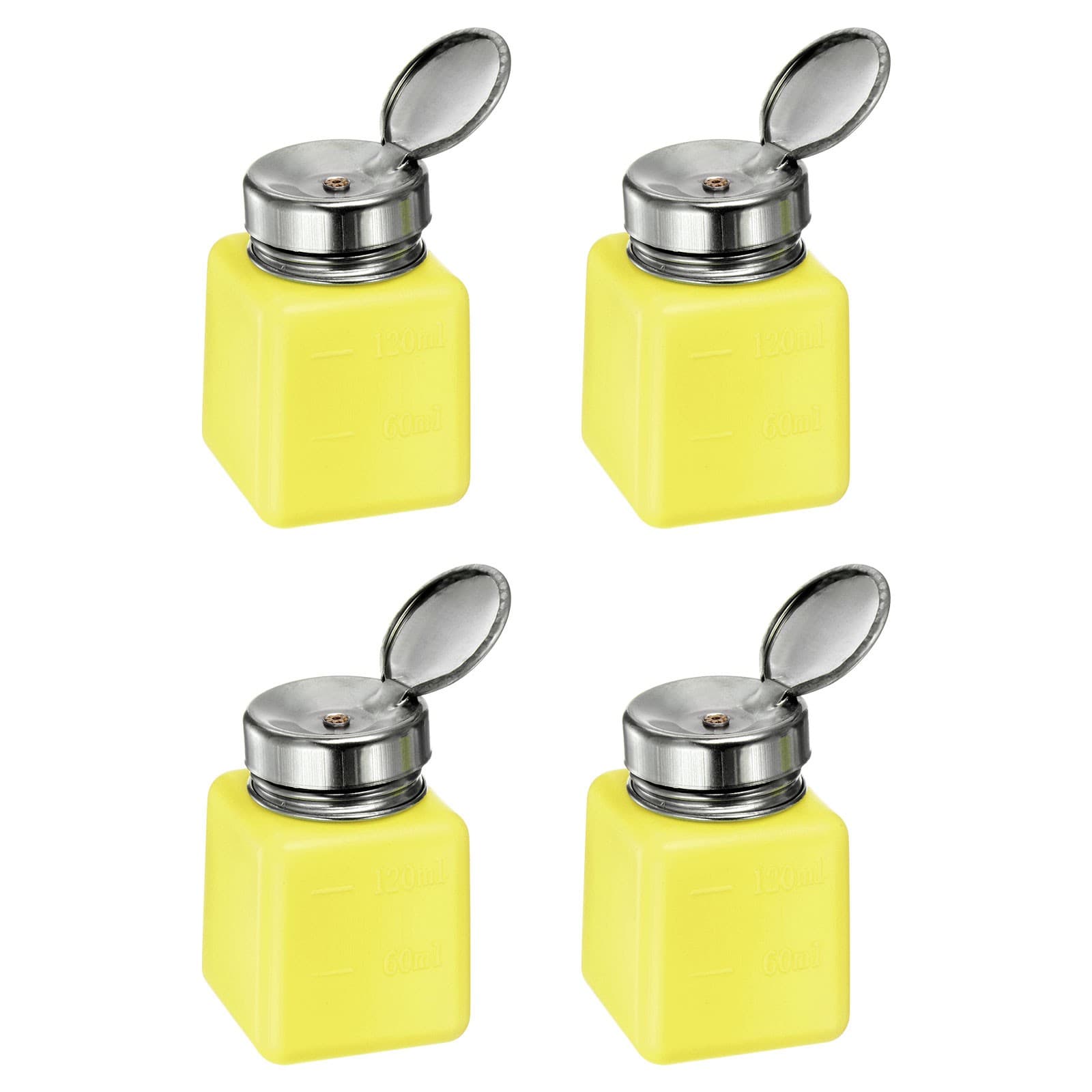 4PCS 120ML(4oz) Push Down Alcohol Dispenser Pump Liquid Press Bottles Yellow