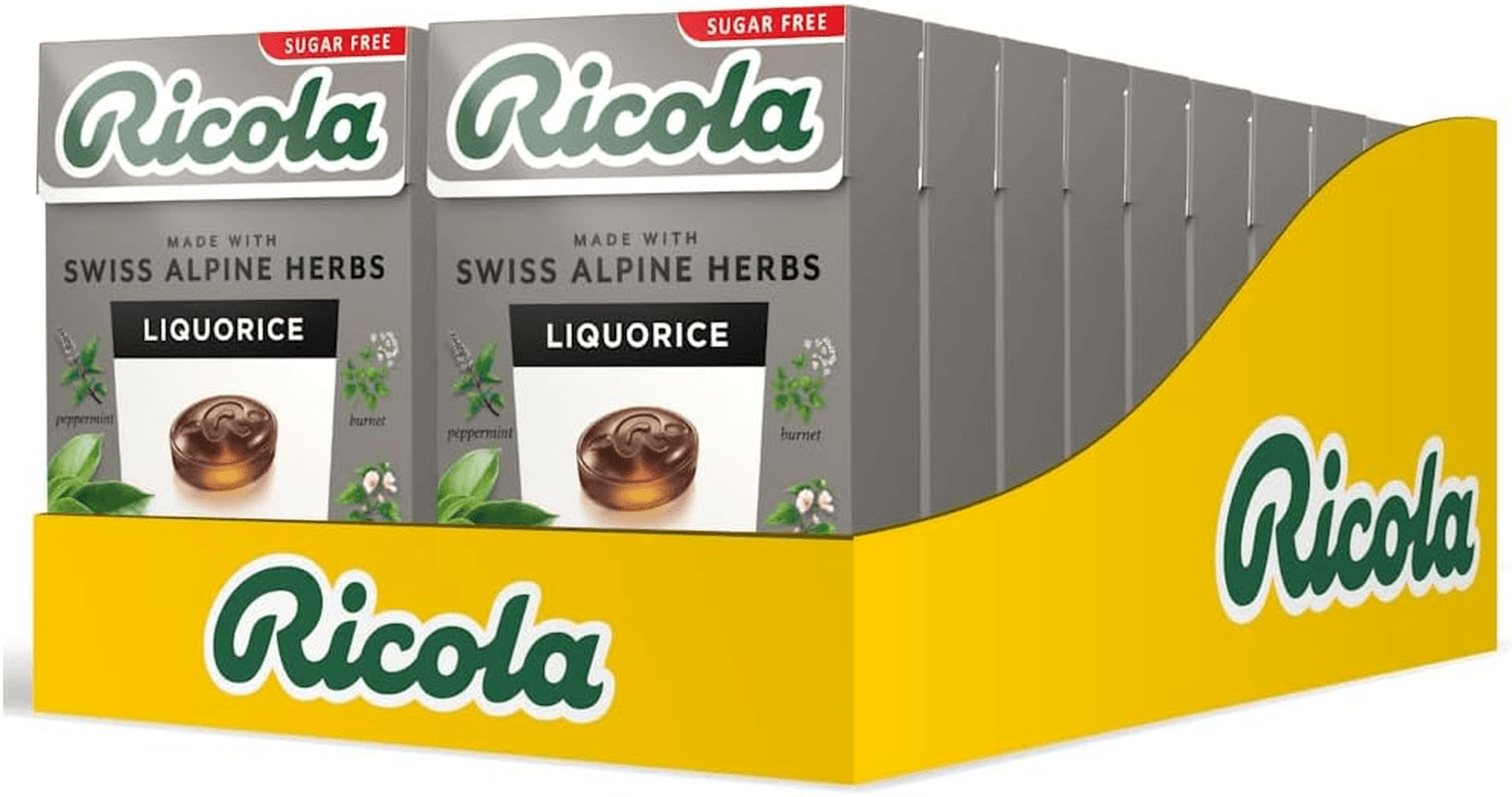 Liquorice Sugar Free Swiss Herbal Sweets| Herb Drops| Sweet Box 45G - Pack of 20