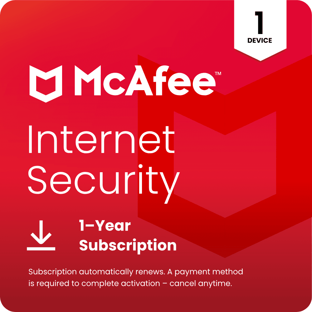 McAfee Internet Security Antivirus 2026 - 1 Device 1 Year Auto-Renewal - Digital