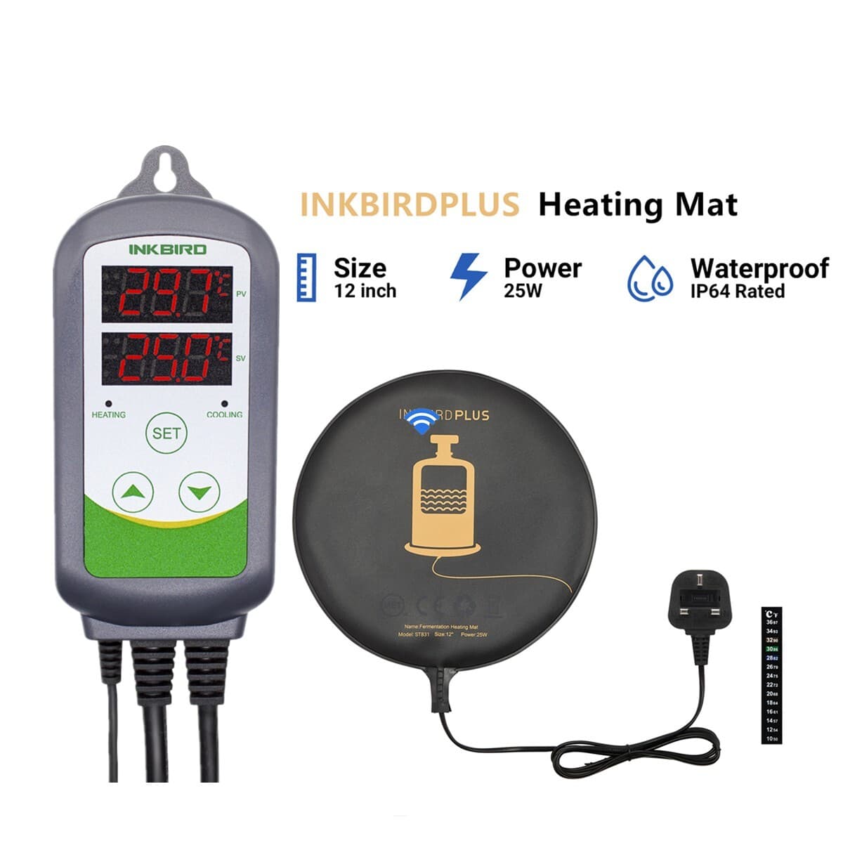 Inkbird Temp controller Thermostat Heat Cool CF + 25W Brew Heat Mat Wine Make UK