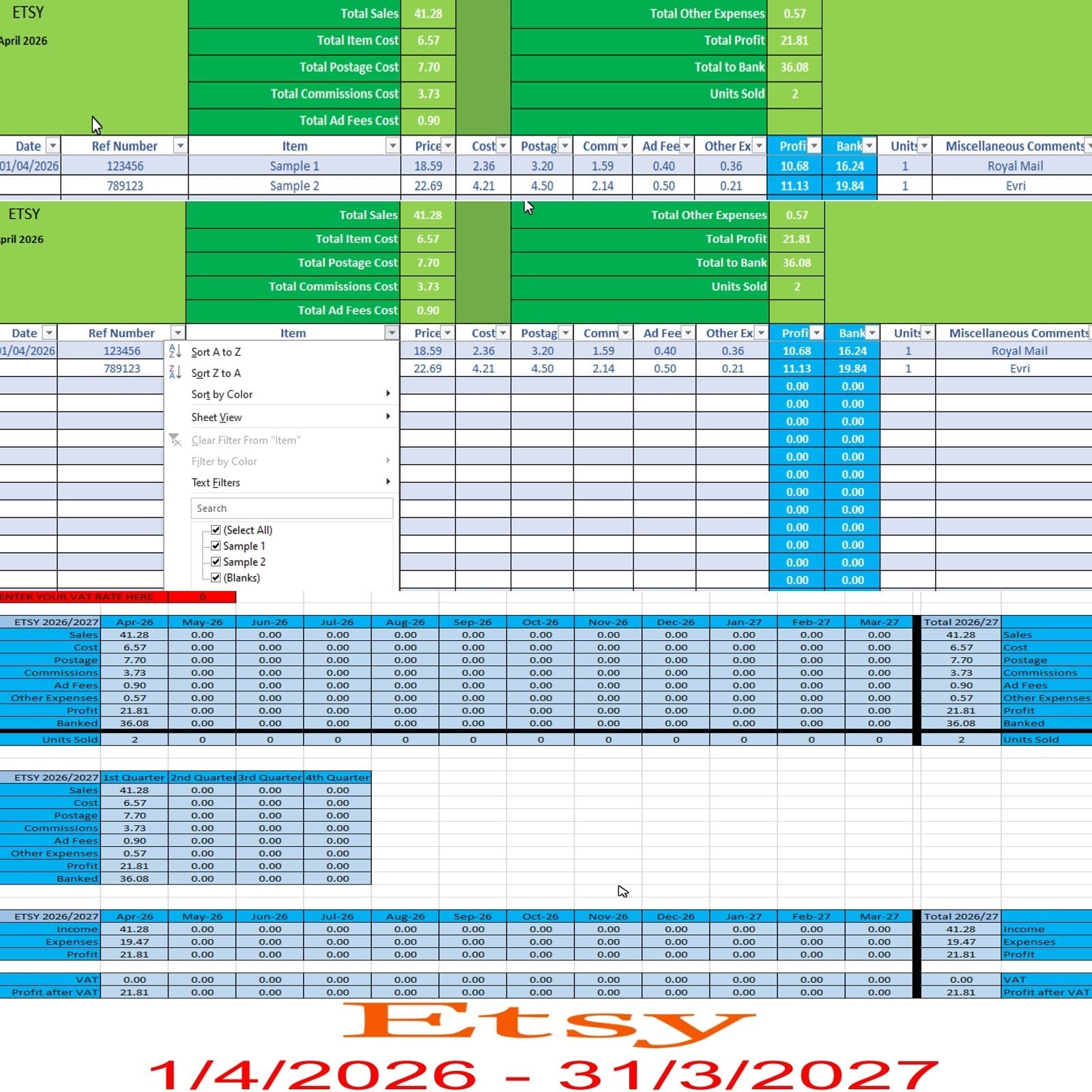 2026 ETSY Accounting Spreadsheet Business Software Include your email in order
