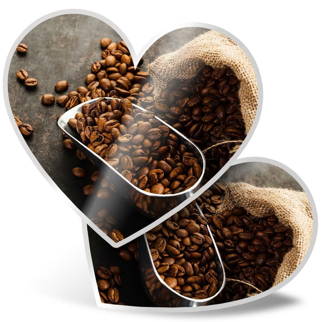 2 x Heart Stickers 15 cm - Bag of Coffee Beans and Scoop #21406