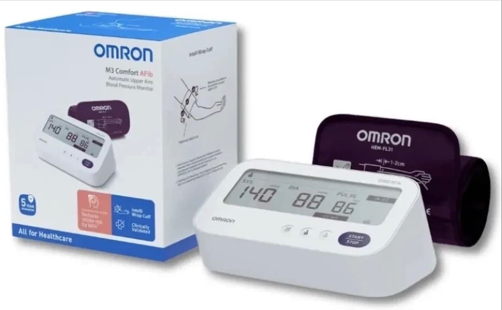 Omron M3 Comfort AFib Upper Arm Blood Pressure Monitor 22-42cm Cuff HEM-7196-FLE