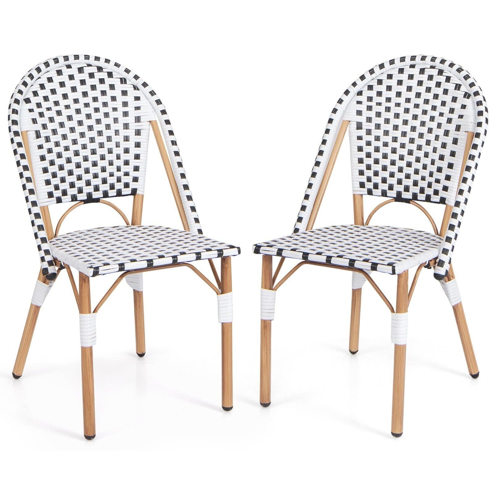 2 Pack Rattan Kitchen Chairs 56x48x89cm 150kg Capacity 9mm PE Wicker Galvanized