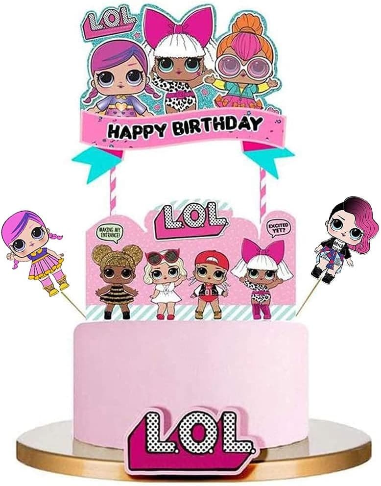 LOL Cake Toppers,5 PCS LOL Happy Birthday Party Supplies LOL Cupcake Picks LOL