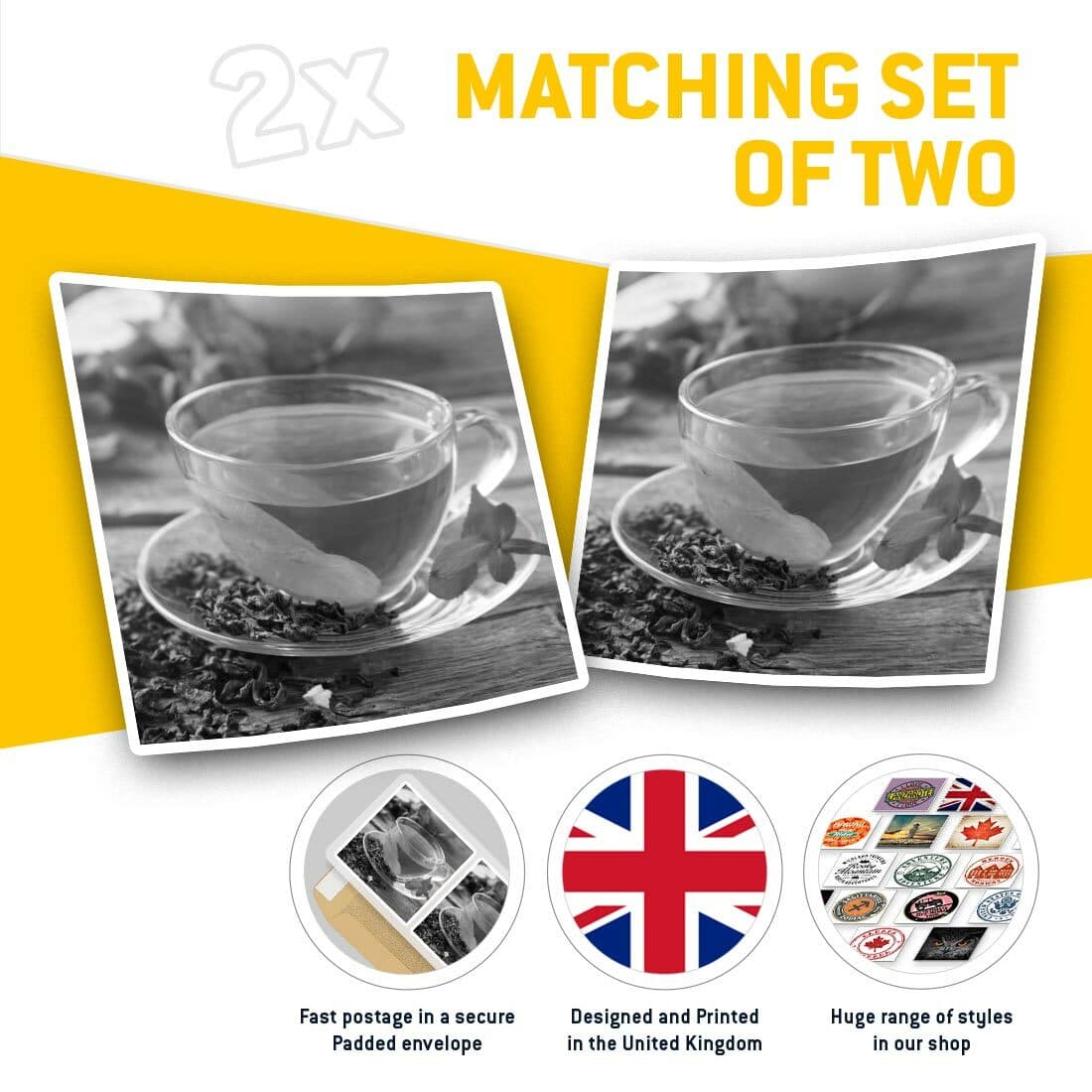 2 x Square Stickers 10 cm - Green Tea Cup Healthy Organic  #42999 view 2