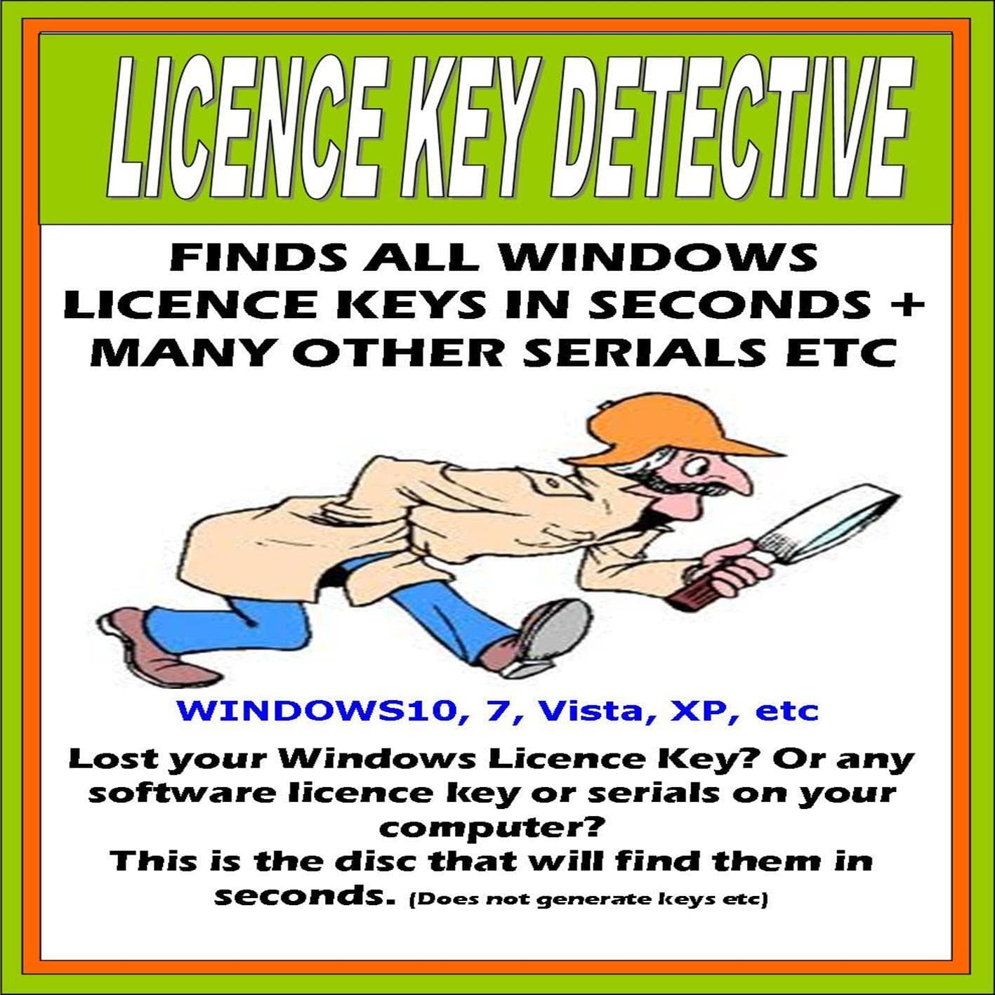 finds Windows Product Keys Serials Licence Key Detective + other software Keys
