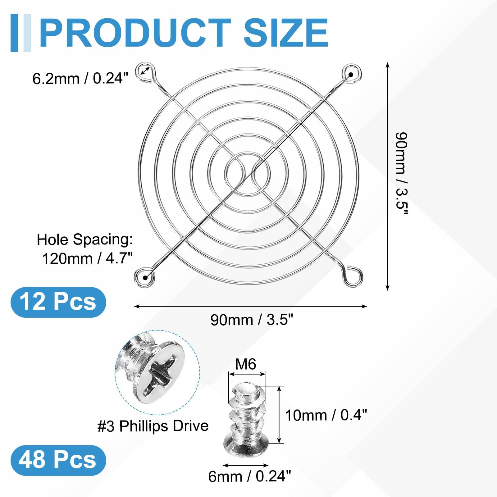 12 Pcs 90mm Fan Finger Grill Metal Ventilation Grill Cover with Screws| Silver view 2
