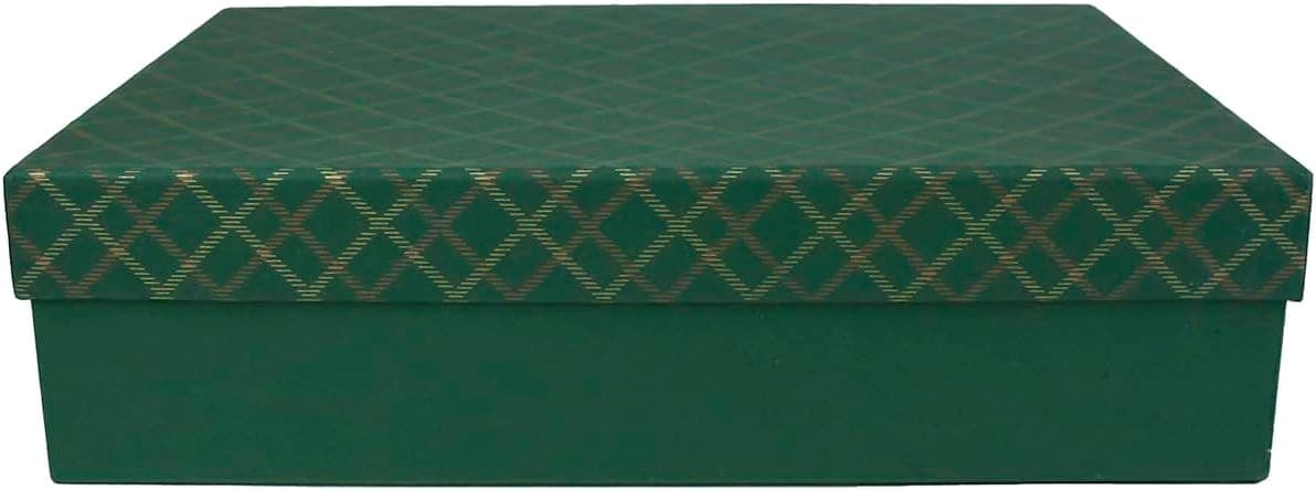 Emartbuy Handmade Cotton Paper Gift Box| Chequered Green| 34 x 23 x 8 cm (13.4
