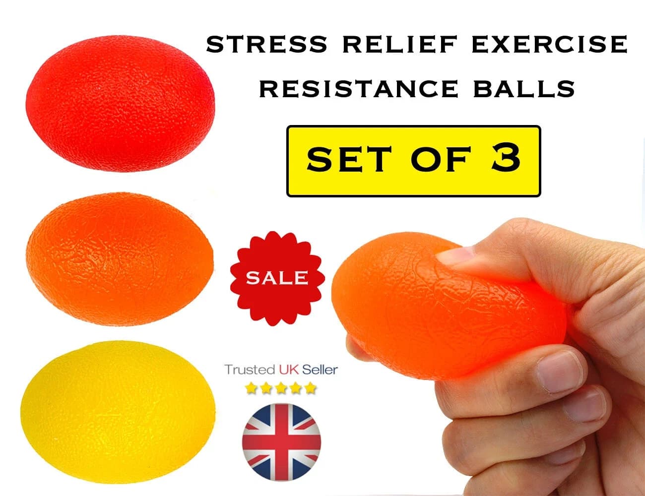 Hand Exercise Resistance Balls Set of 3 Grip Strength Trainer Physio Rehab