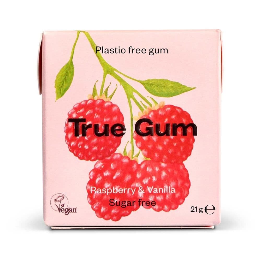 True Gum Vegan and Sugar Free Chewing Gum - Raspberry and Vanilla 21g - 24 Pack