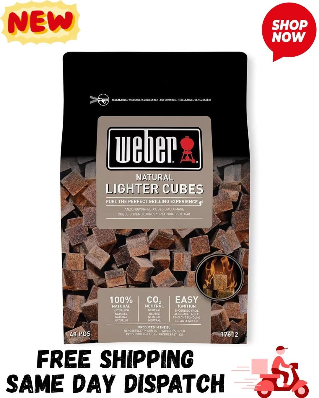 Weber Natural Lighter Cubes | BBQ Lighter Easy Ignition | 100% Natural Barbeque