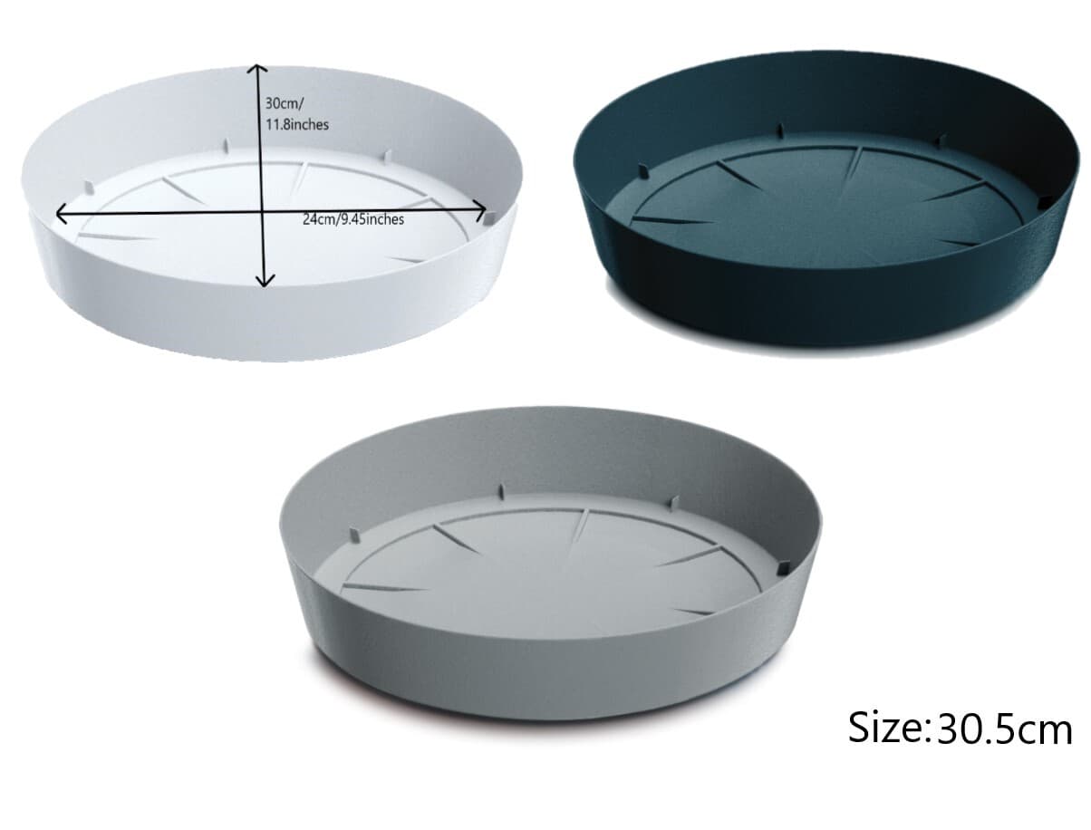 Round Plastic Water Plant Pot Saucer Trays Grey White Anthracite 8 sizes 10-38cm