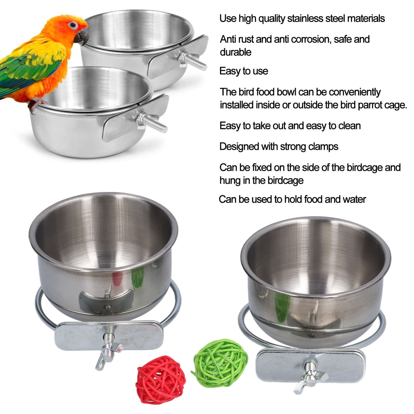 Stainless Steel Feeding Bowl With Rattan Ball For Hamster Small Animals