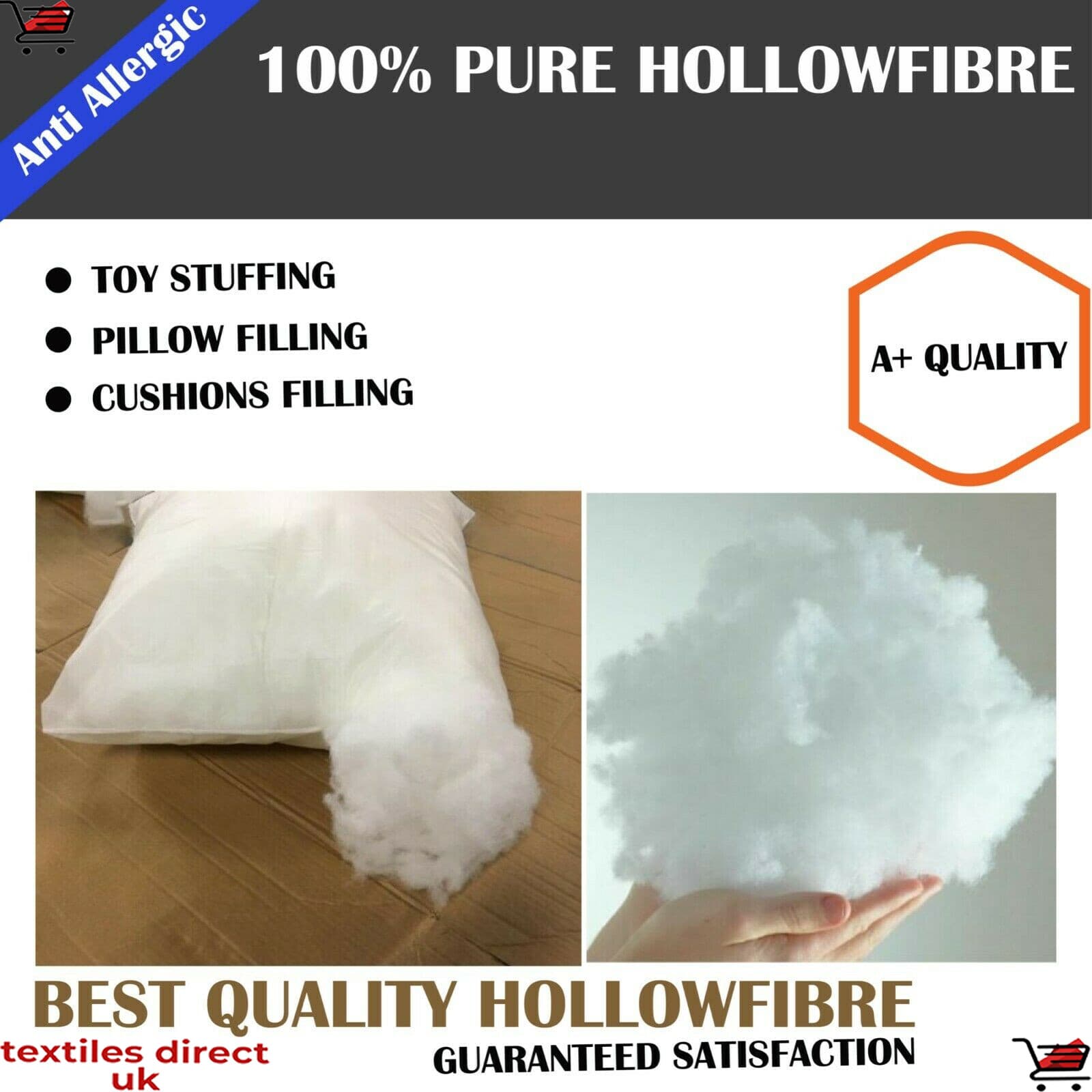 Soft and Pure Hollowfiber For Stuffing / Filling Stuff Toys Pillows Pet Bed Dolls