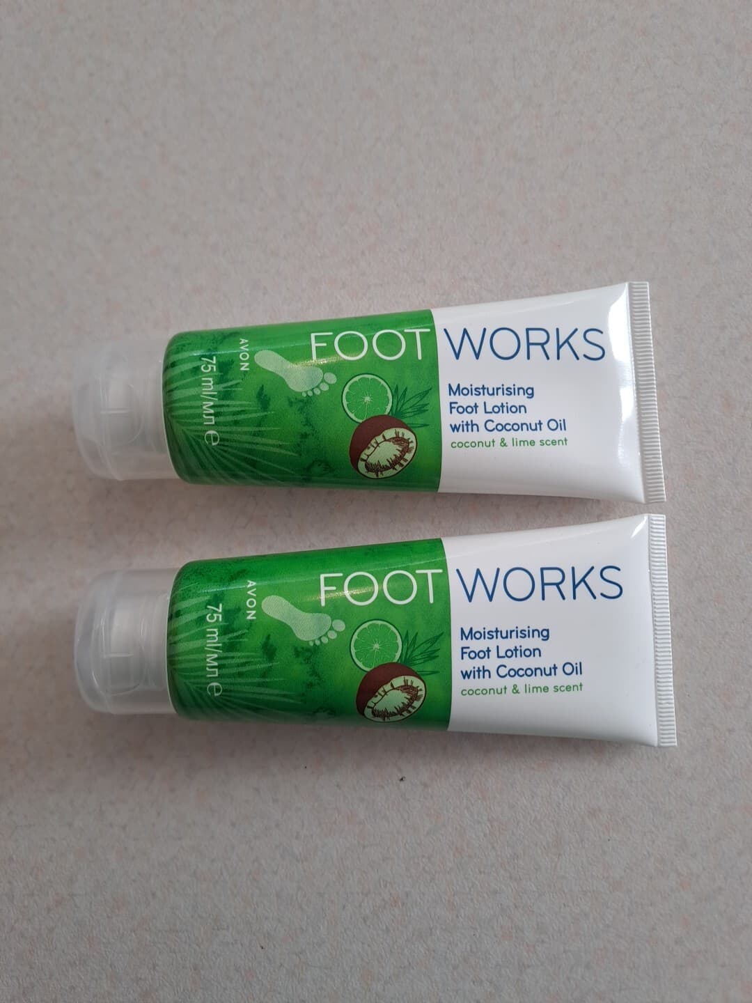 2 x Avon Foot Works Moisturising Foot Lotion Coconut and Lime Scent