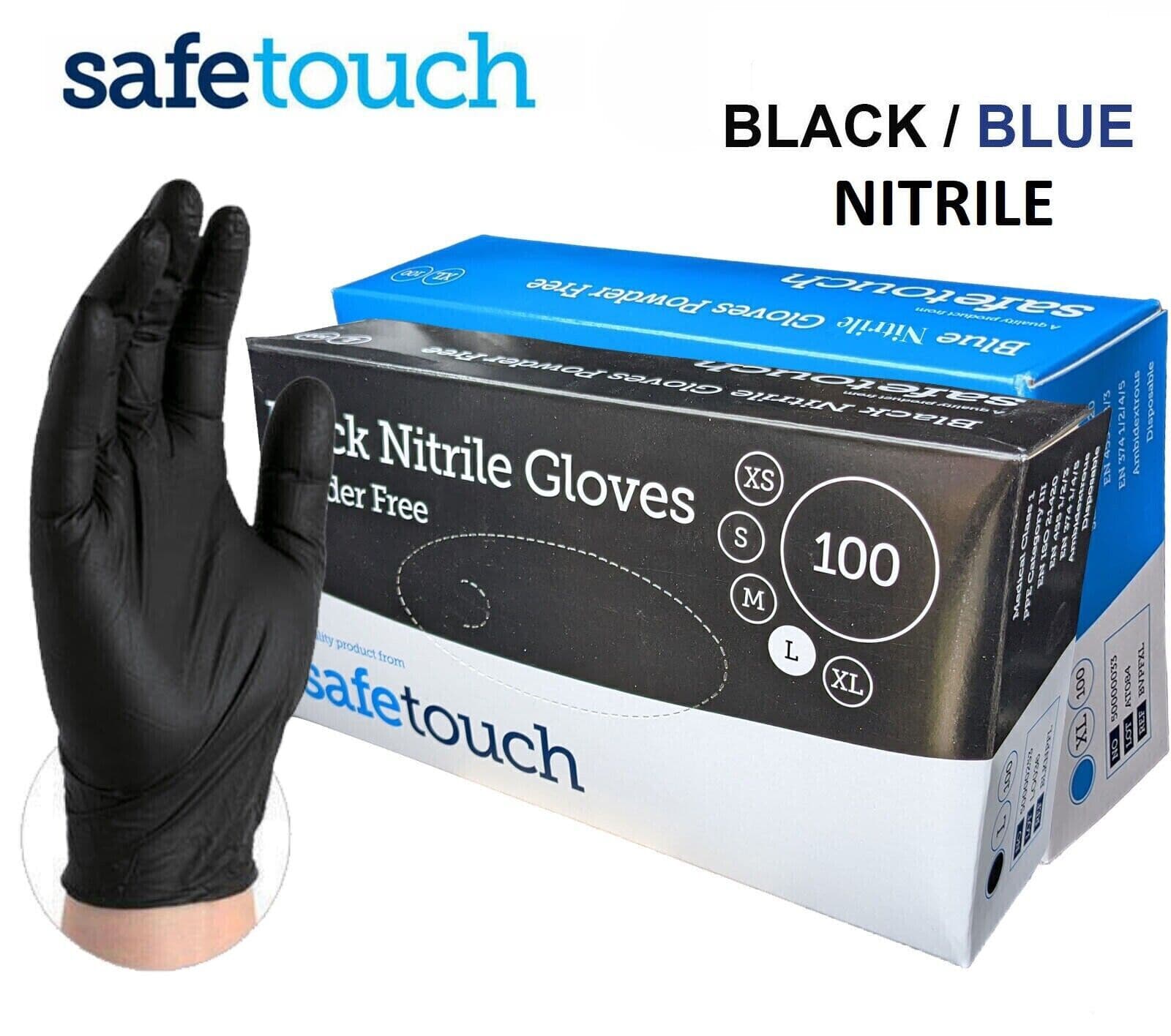 BLACK BLUE Disposable Gloves Nitrile Powder Latex Free Boxed 100 Strong Gloves