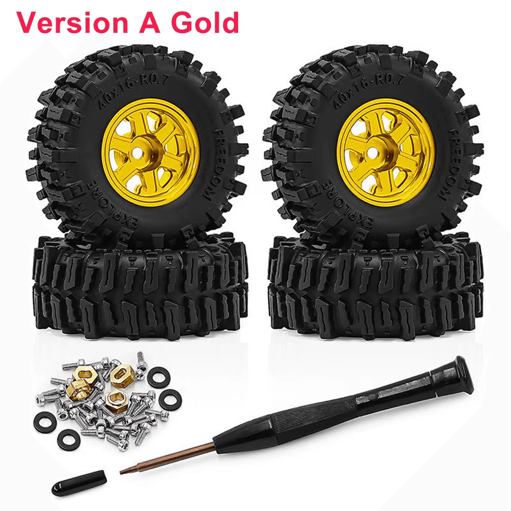 4PCS 40Mm 0.7 Inch Metal Beadlock Wheels and Tires Set for 1/30 RC Crawler Car S