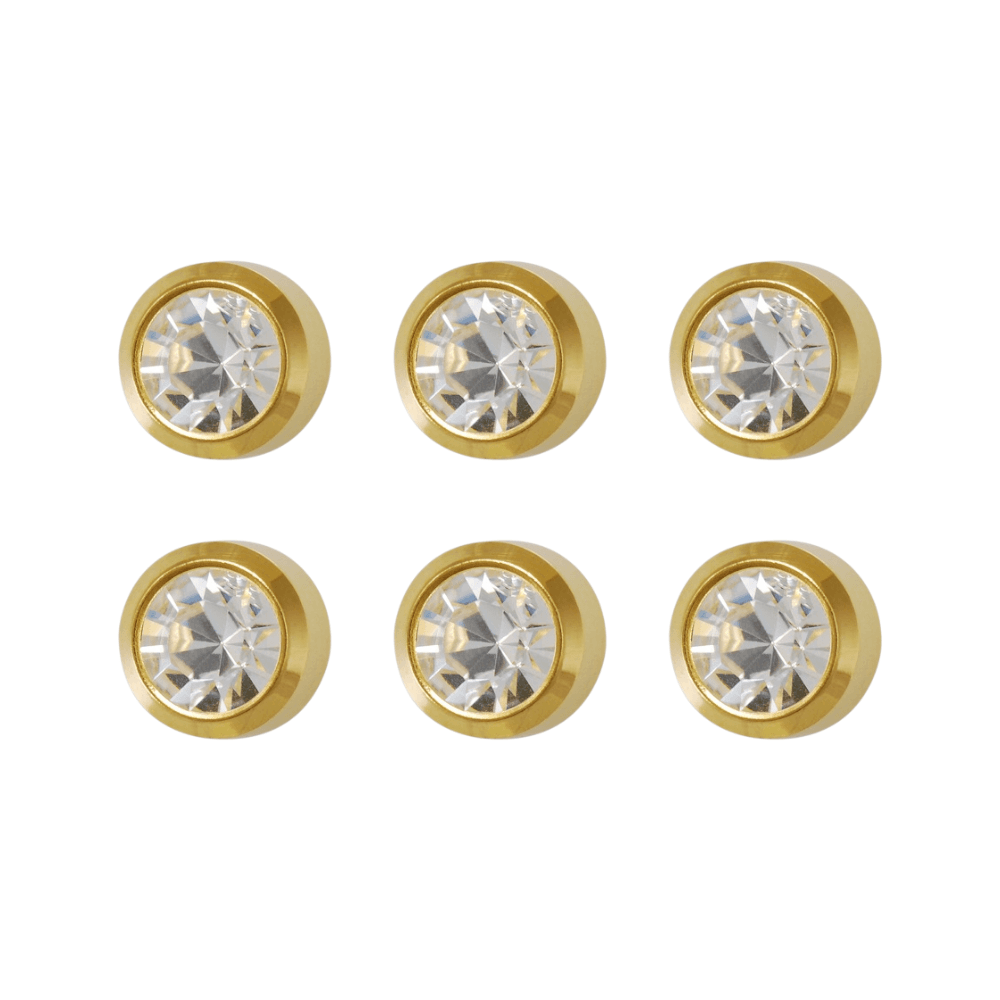 6 / 12 Pairs Studex Plus Ear Piercing April Birthstone Stud Earrings Gold Steel