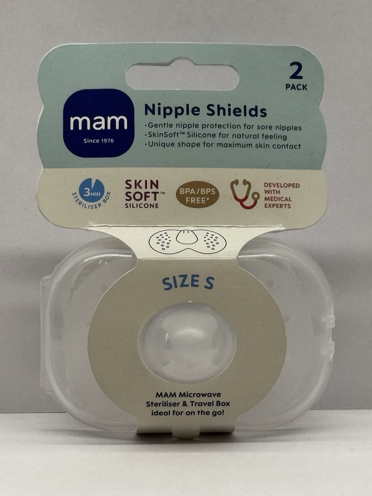 MAM Nipple Shields | Size Small | Pack of 2 | In Sterilisable Travel Case