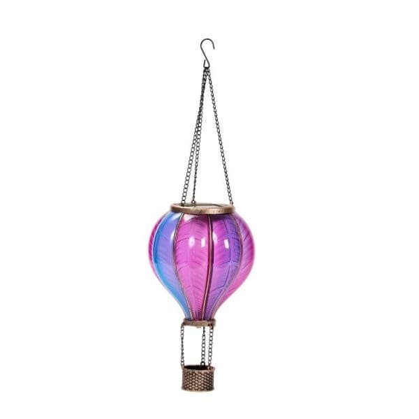 Solar Hanging Lantern Hot Air Balloon Garden Light LED Outdoor Purple Metal 44cm view 2
