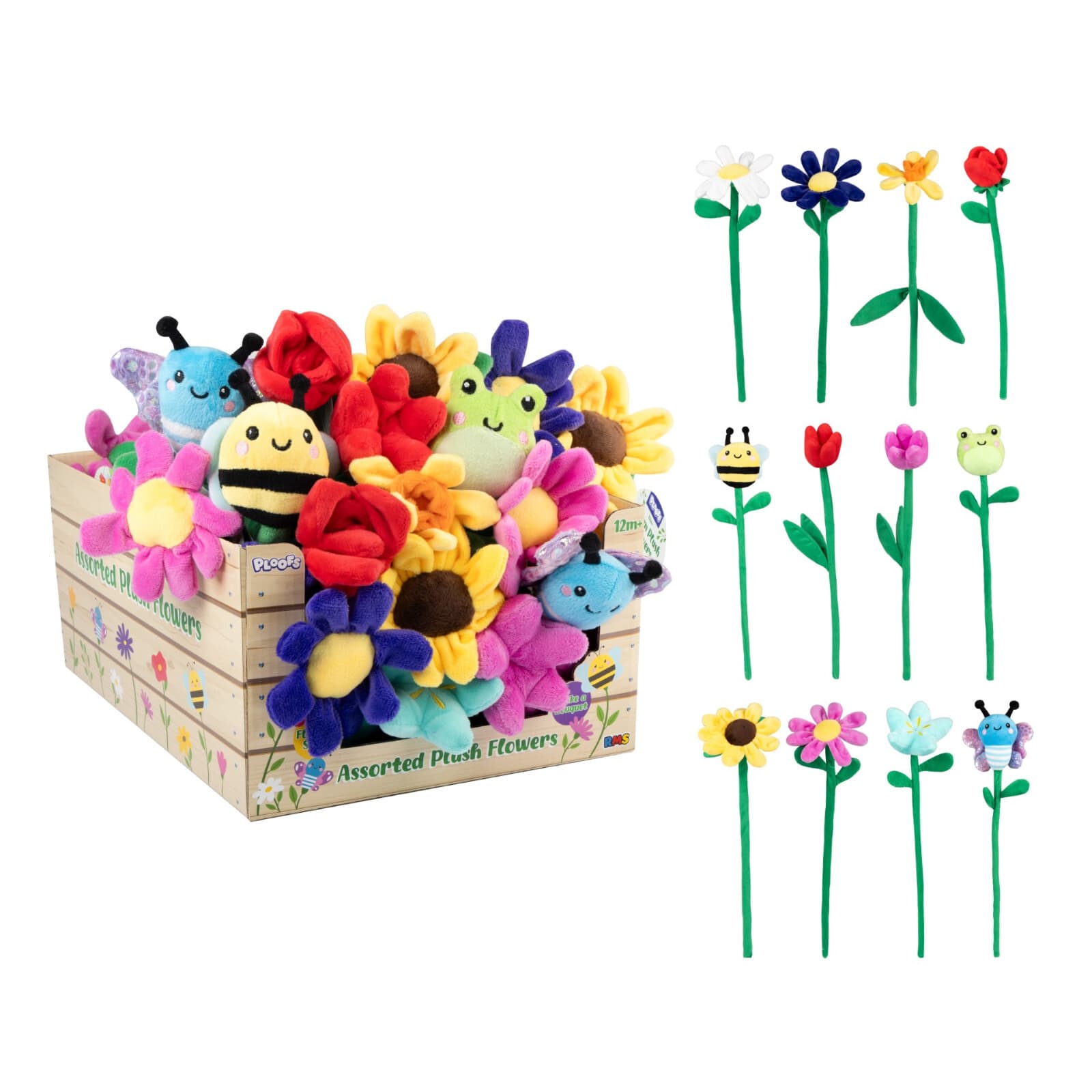 Set Mothers Day Plush Flowers Gift Bouquet 30cm Easter Mix 3x Flowers 1 x Animal