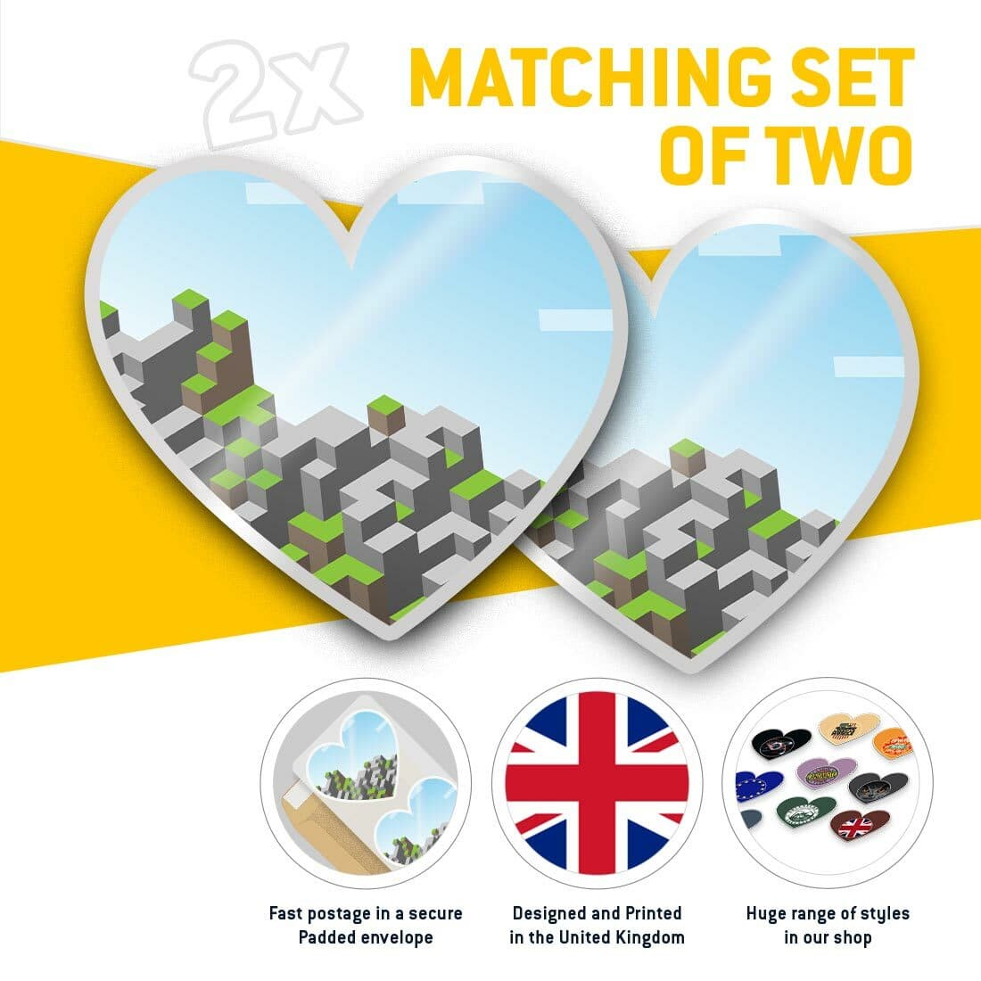 2 x Heart Stickers 10 cm - Gamer Block Building Game Gaming #13191 view 2