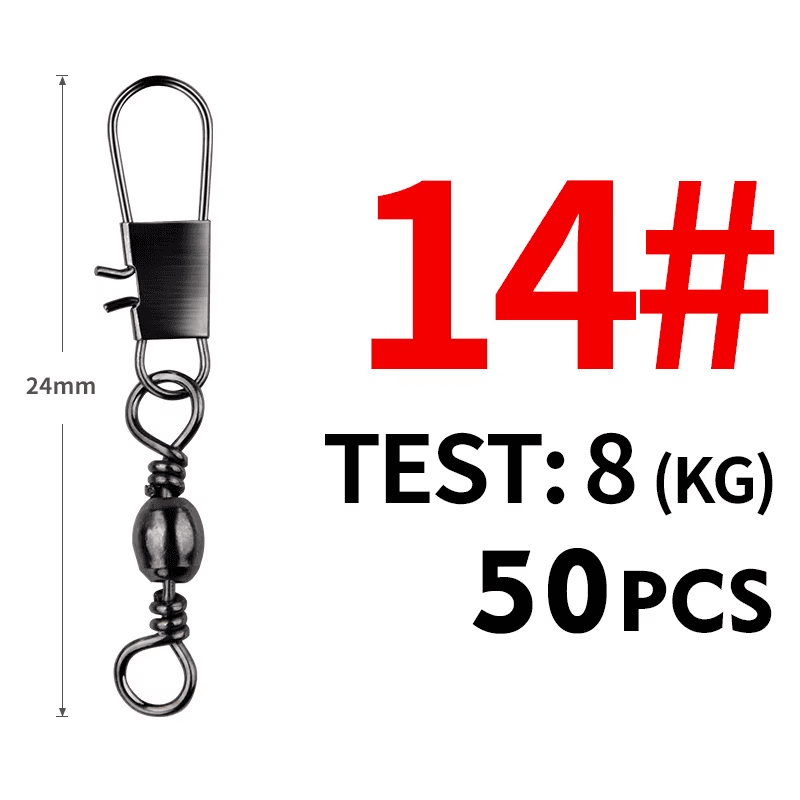 Fishing Connector Pin Rolling Swivel Stainless Steel with Snap 50Pcs Lure Tackle