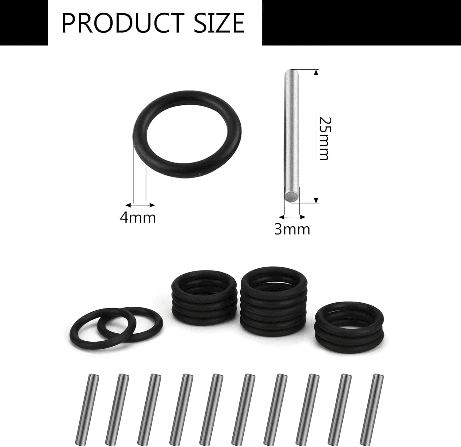 30 Pcs Replacement Pin and O-Ring,Black 4Mm Impact Ring and 3X25Mm Socket Pins f view 2