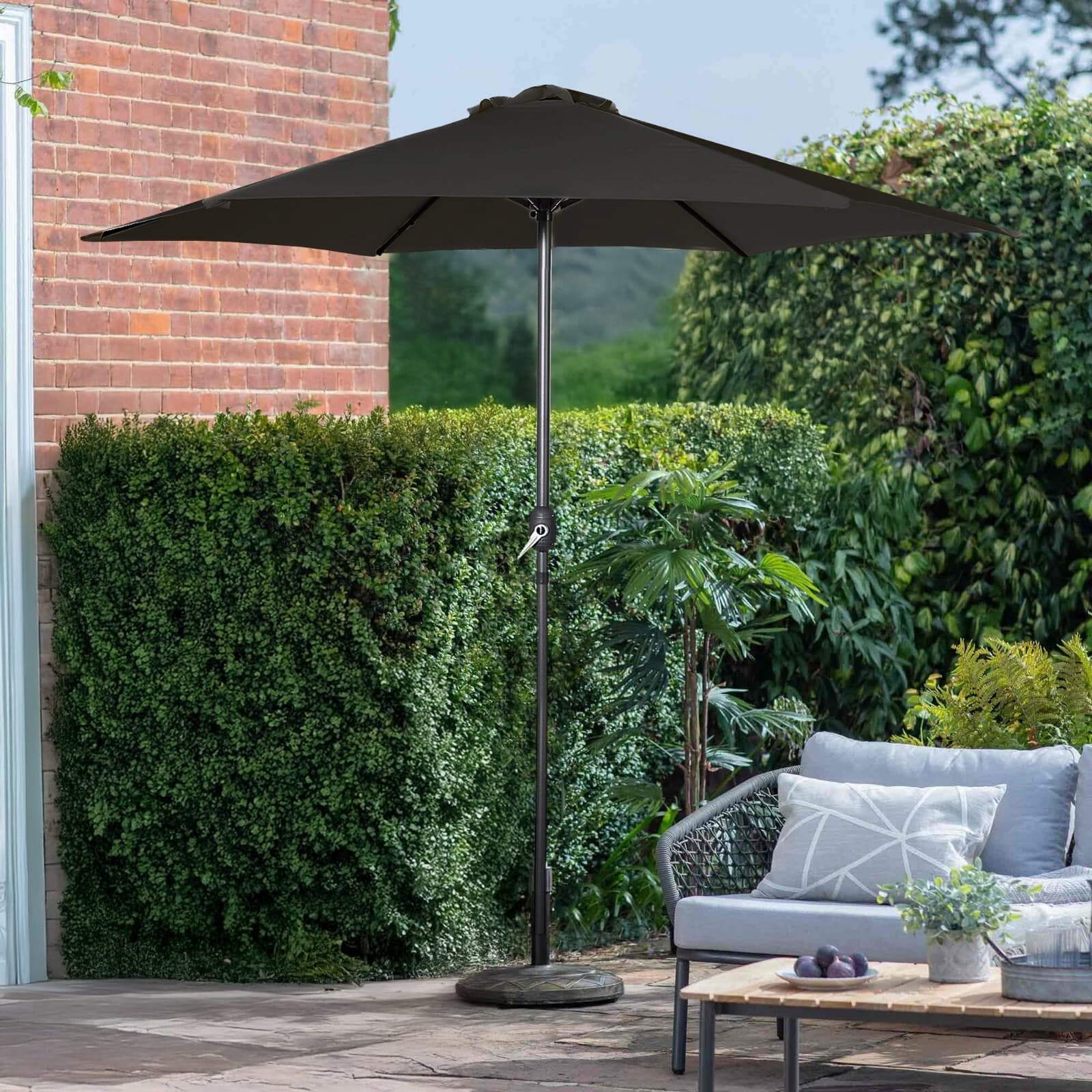 2.7m Garden Parasol Umbrella Balck Wind Up Patio Sun Protector Canopy Shelter view 2