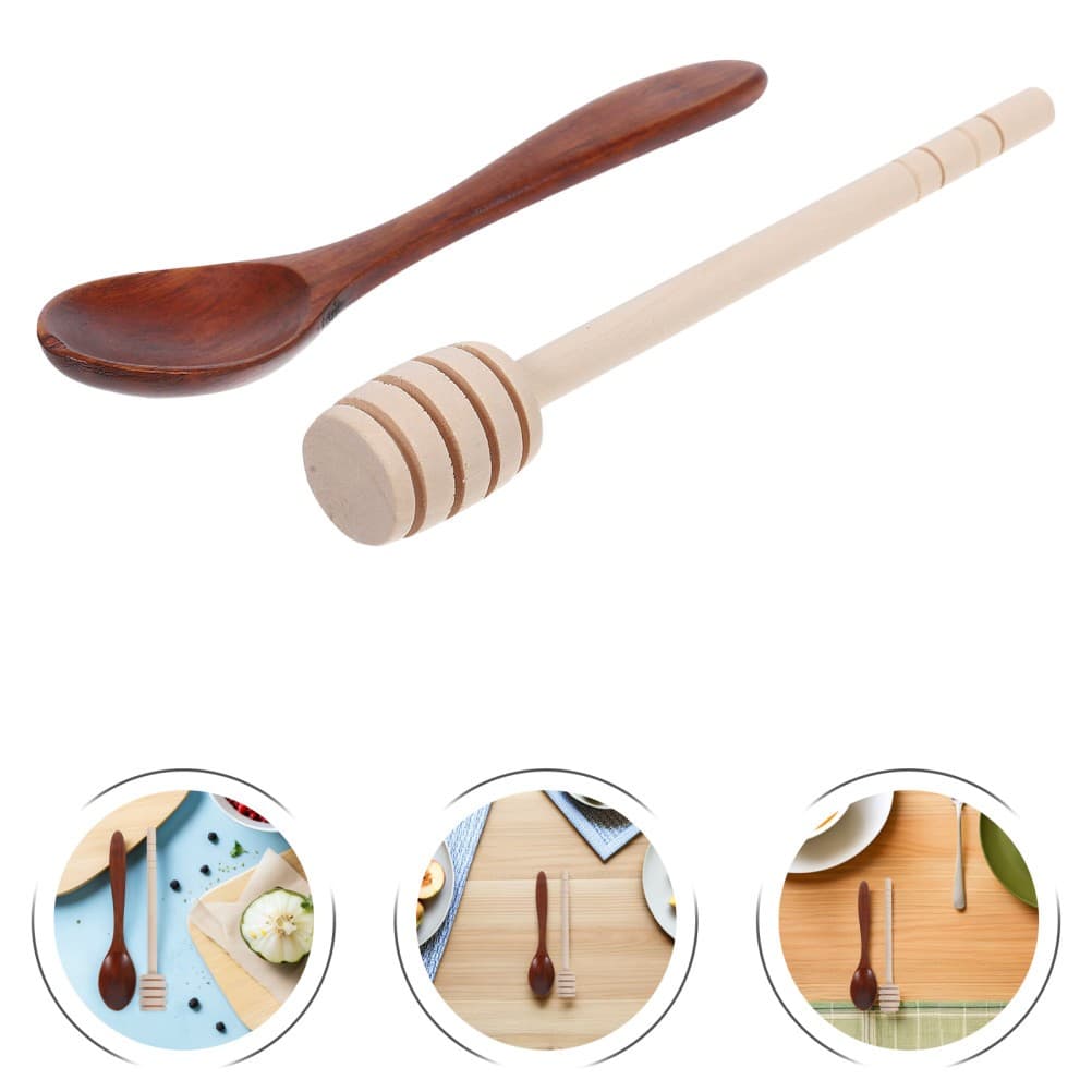 1 Set Wood Honey Dipper and Spoon Kit| Reusable Sticks and 3 Wooden Spoons,