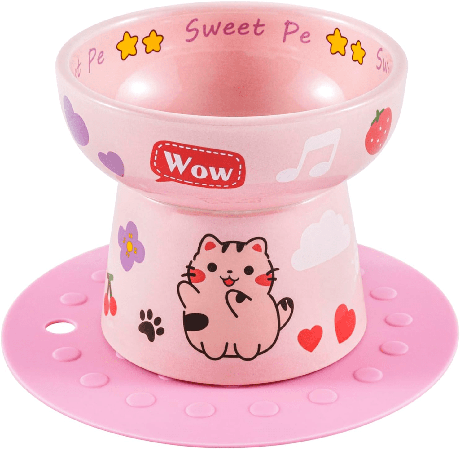 4.8 Inch Ceramic Elevated Cat Bowl with anti Slip Pad Cat Food Container Dish R