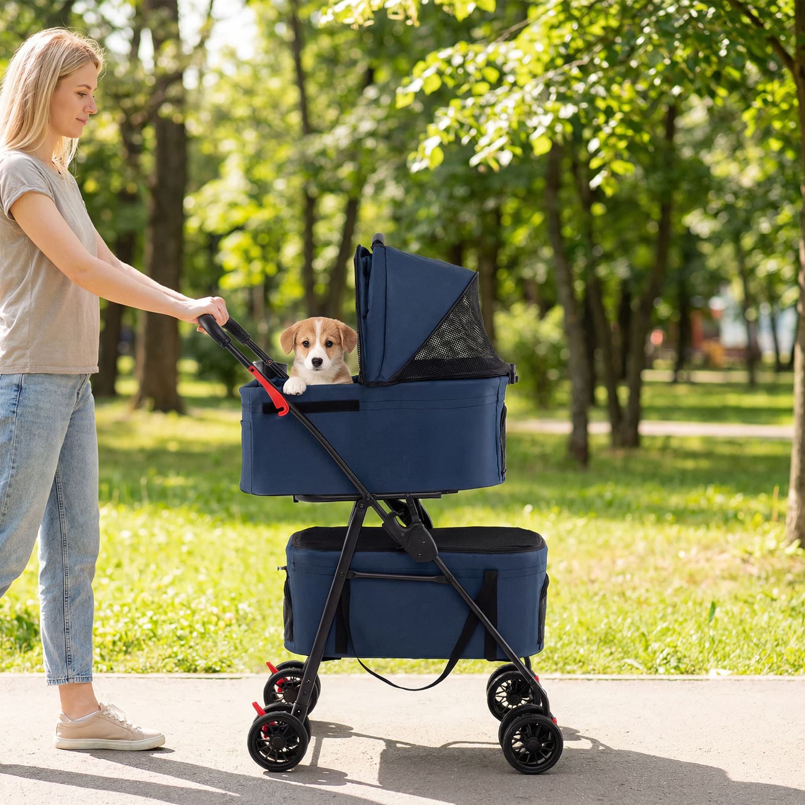 Double Pet Stroller 3 in 1 Foldable w/ 2 Detachable Carriers