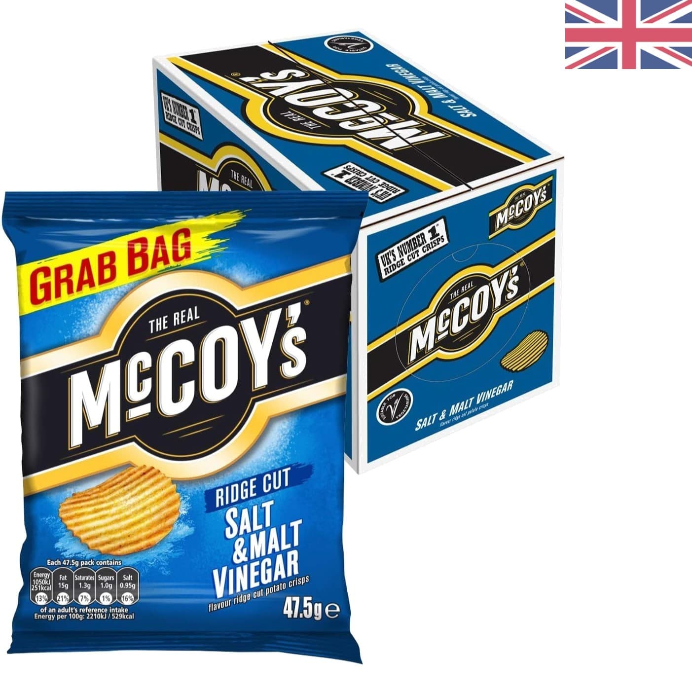 Delicious McCoy's Ridge Cut Crisps - 36 Bags of Salt and Malt Vinegar Flavor