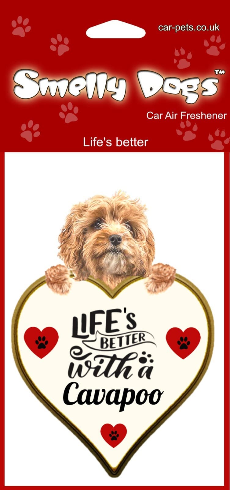 Cavapoo Dog Gift -  2 x Heart shaped 'Life's Better' car air fresheners