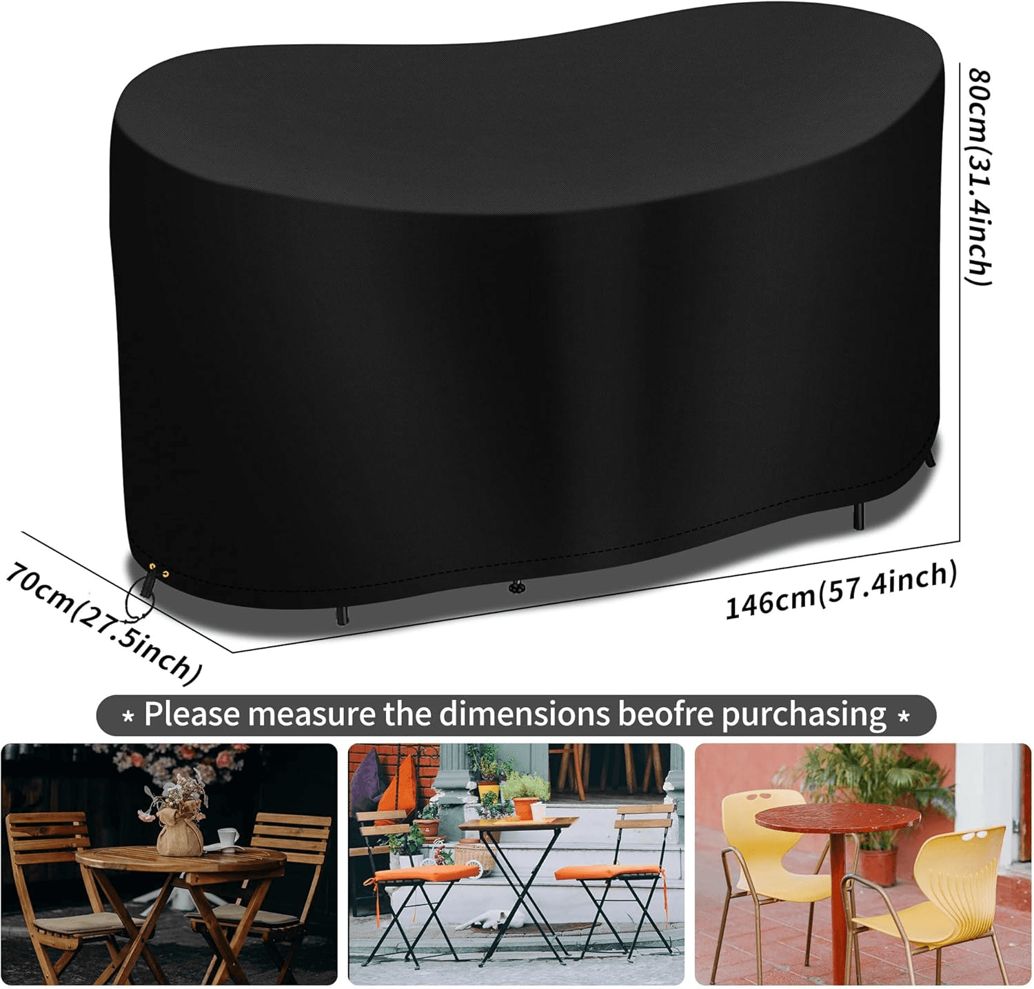 Small Bistro Set| 146 * 70 * 80Cm Waterproof Outdoor Garden Patio Furniture| Hea view 2