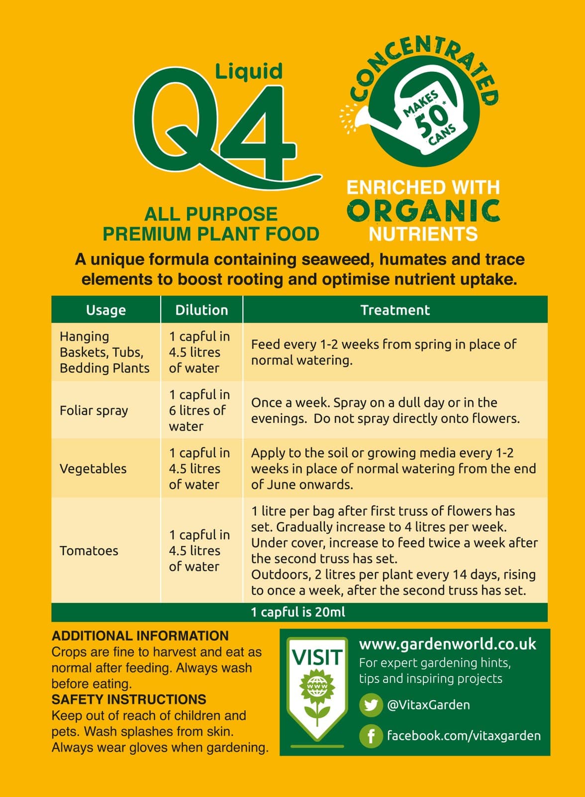 Vitax Q4 All Purpose Plant Food Liquid With Seaweed Organic Nutrient Boost 1L view 2