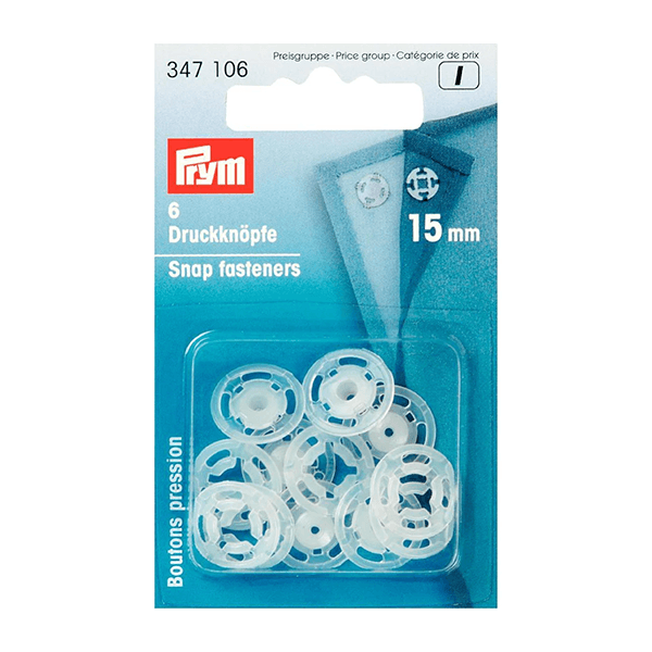 PRYM Large Sew-On Snap Fasteners Plastic White 347106 Size: 15mm Pack of 6
