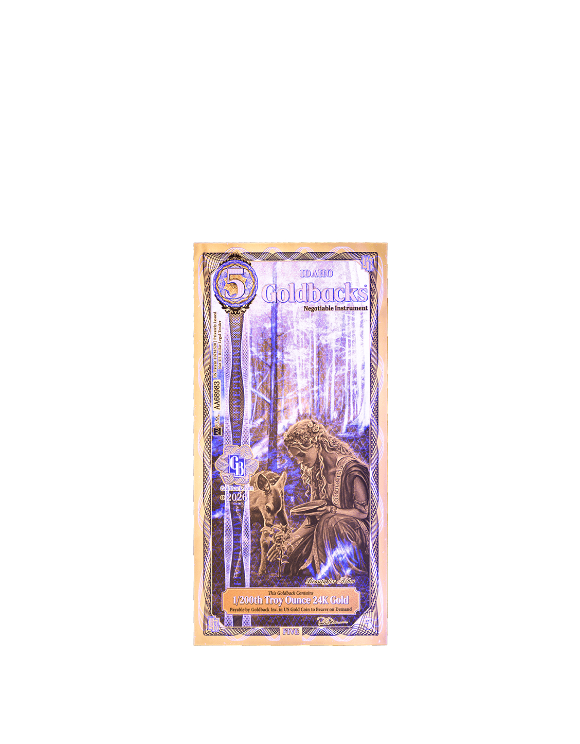 5 Idaho Goldback - Alpha Edition (α) | Aurum Gold Foil Note (24k)