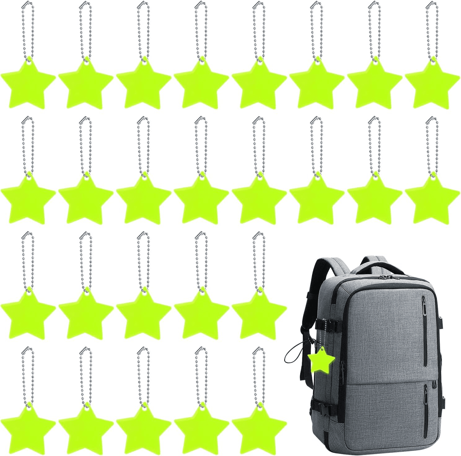 28 Pcs Safety Reflector Pendants| Star Reflector Pendant with Chains| High Visib