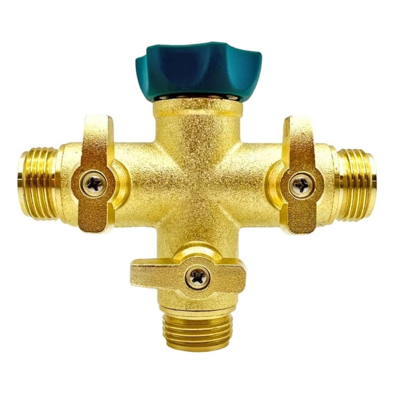 Bronze Three Way Hose Link With Isolation Regulators And Against Leak Tape